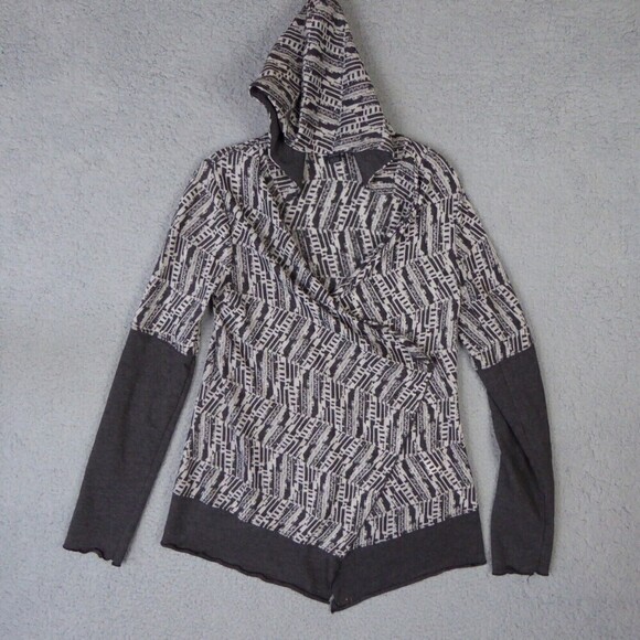 Prana Sweater Women's Medium Gray White Graceful Wrap Cardigan USA Made Breathe - Picture 1 of 11